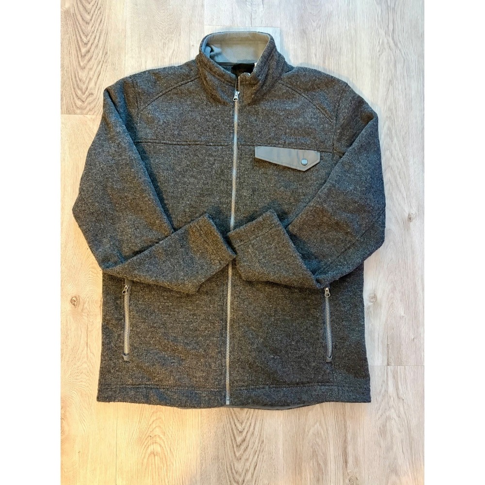 Marmot Mens Poacher Wool Blend Full Zip Fleece Lined Jacket Gray XL Outdoor Camp